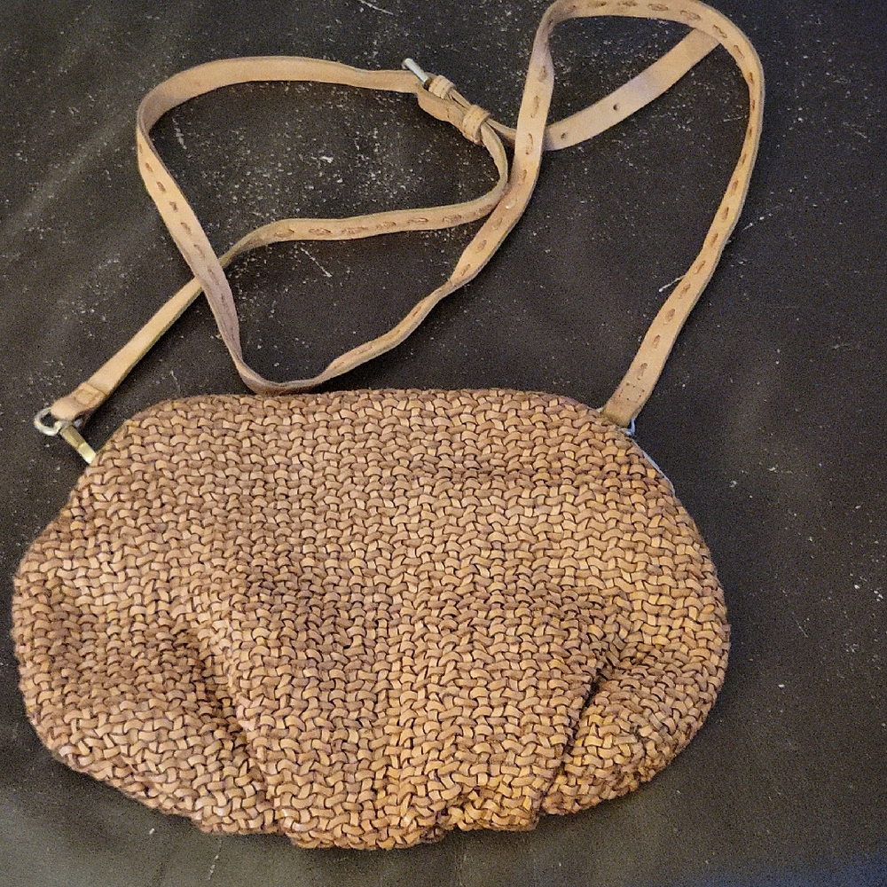 Woven Leathee Tan Shoulder Bag